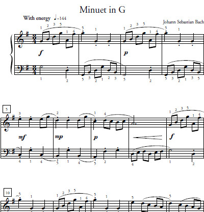 Minuet In G Sheet Music and Sound Files for Piano Students